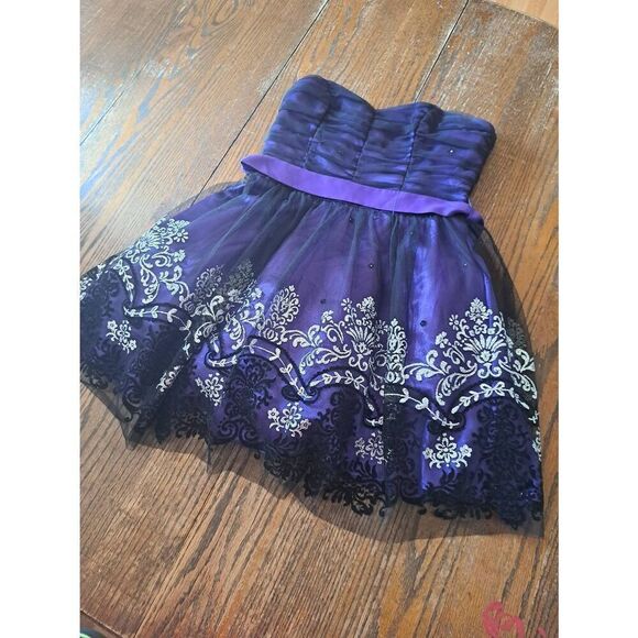 Size 5/6 Masquerade Sleeveless Purple Black Silver Mini Dress Prom Homecoming - Picture 1 of 5